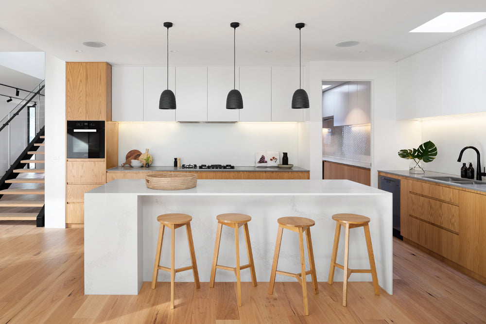 Modern kitchen with white large island