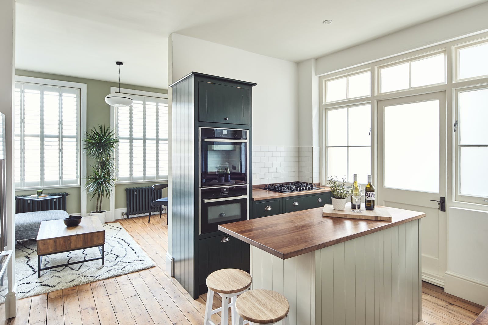 Kitchen transformed using Lick Greige 02 and Green 06 