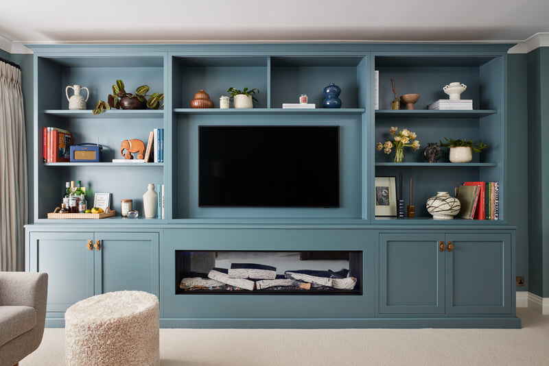 Mcclark Bespoke kitchens Lick Teal 02 painted sitting room built in cabinet